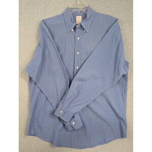 Brooks Brothers Shirt Mens 16.5 Blue Check Button Down Long Sleeve Made USA